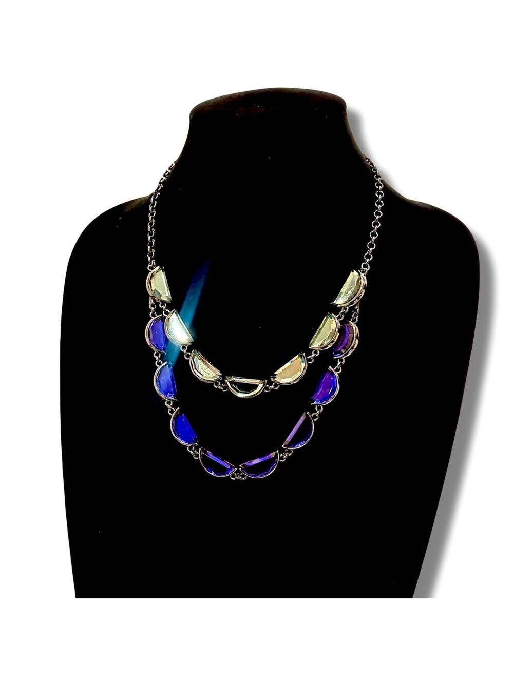 COLDWATER CREEK Vibrant Blue Hues Layered Glass Half Moon Necklace NWT​